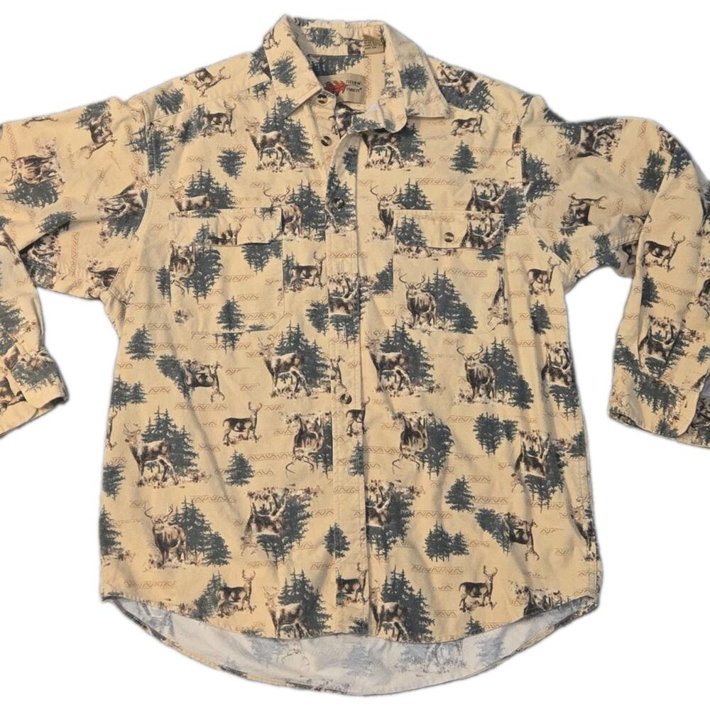 Vintage Field N Forest Flannel Shirt Men’s Large Buck Deer Trees 100% Cotton